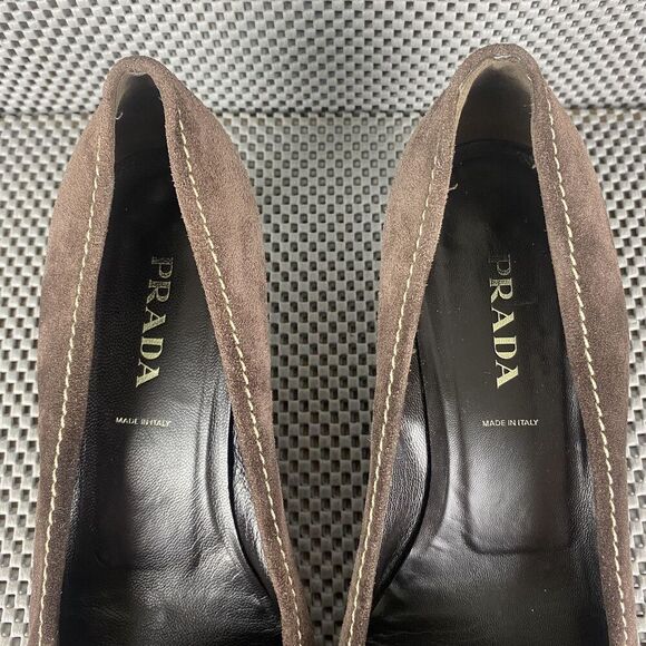 Prada Heels Womens Size 40 Brown Leather Pointed Toe Formal Made in Italy - Picture 9 of 13